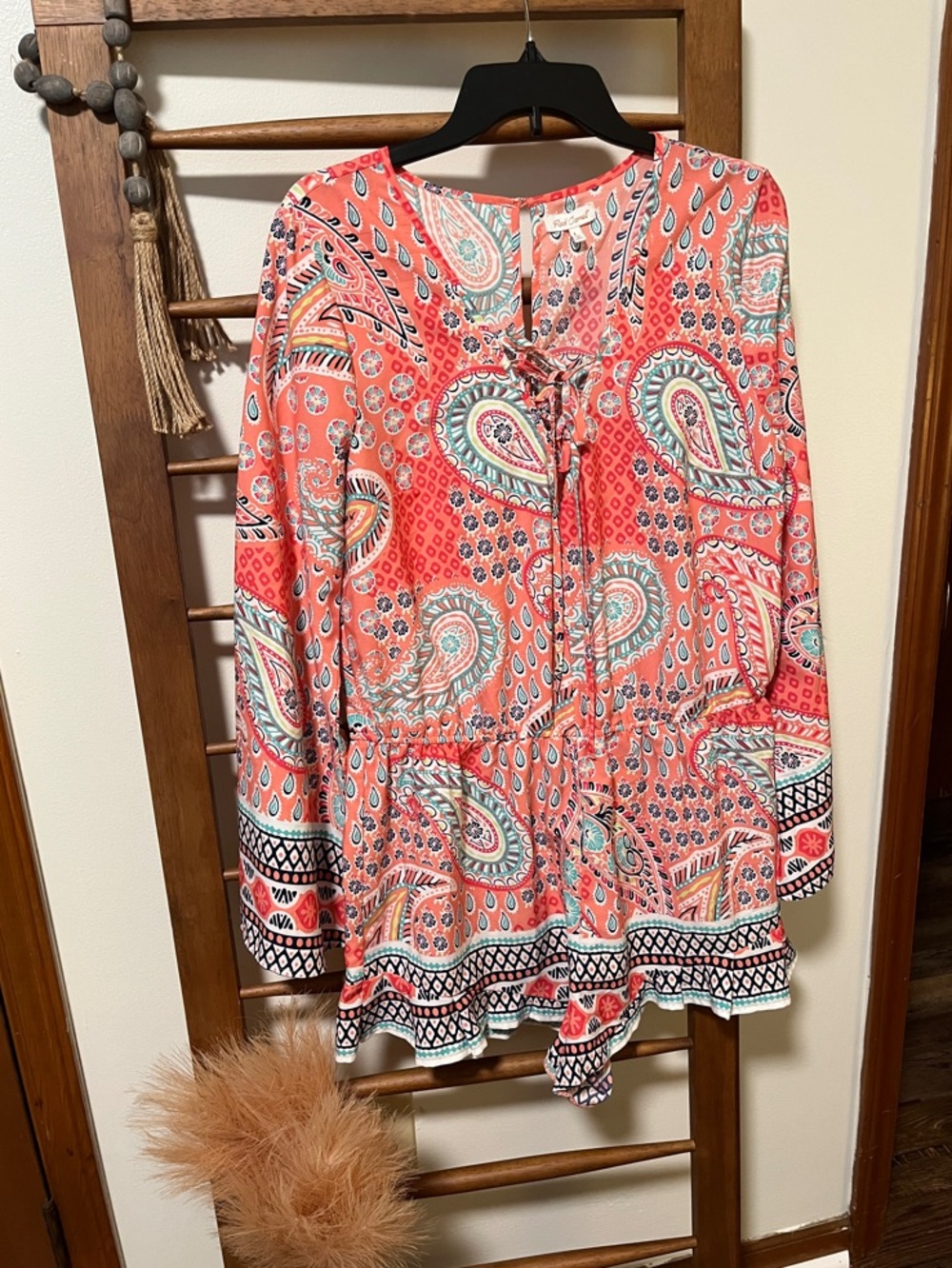 Red Camel Coral Paisley Romper